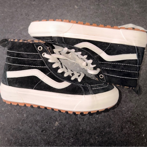 NEW VANS Sk8-Hi MTE BLACK SUEDE WHITE LEOPARD PRINT HIGH TOP SNEAKERS SZ 8 - Picture 10 of 11